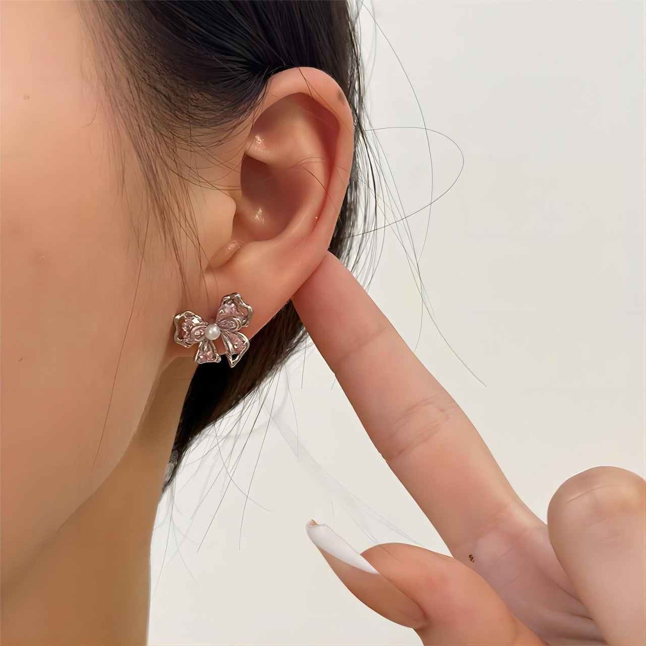 Dainty Pink Crystal Bowknot Pearl Earrings - ArtGalleryZen