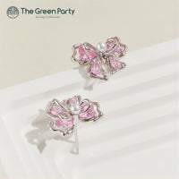 Thumbnail for Dainty Pink Crystal Bowknot Pearl Earrings - ArtGalleryZen