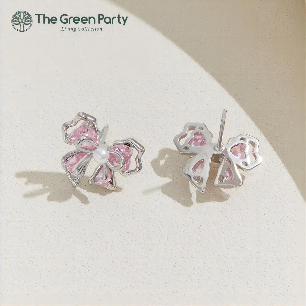 Dainty Pink Crystal Bowknot Pearl Earrings - ArtGalleryZen