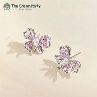 Thumbnail for Dainty Pink Crystal Bowknot Pearl Earrings - ArtGalleryZen