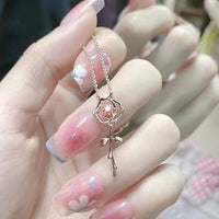 Thumbnail for Dainty Pink Crystal English Rose Necklace - ArtGalleryZen