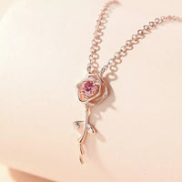 Thumbnail for Dainty Pink Crystal English Rose Necklace - ArtGalleryZen