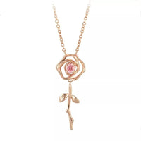 Thumbnail for Dainty Pink Crystal English Rose Necklace - ArtGalleryZen