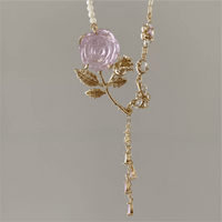 Thumbnail for Dainty Pink Crystal Rose Charm Fritillaria Beaded Chain Y Choker Necklace - ArtGalleryZen