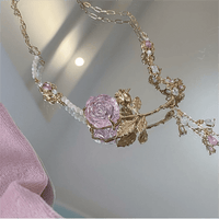 Thumbnail for Dainty Pink Crystal Rose Charm Fritillaria Beaded Chain Y Choker Necklace