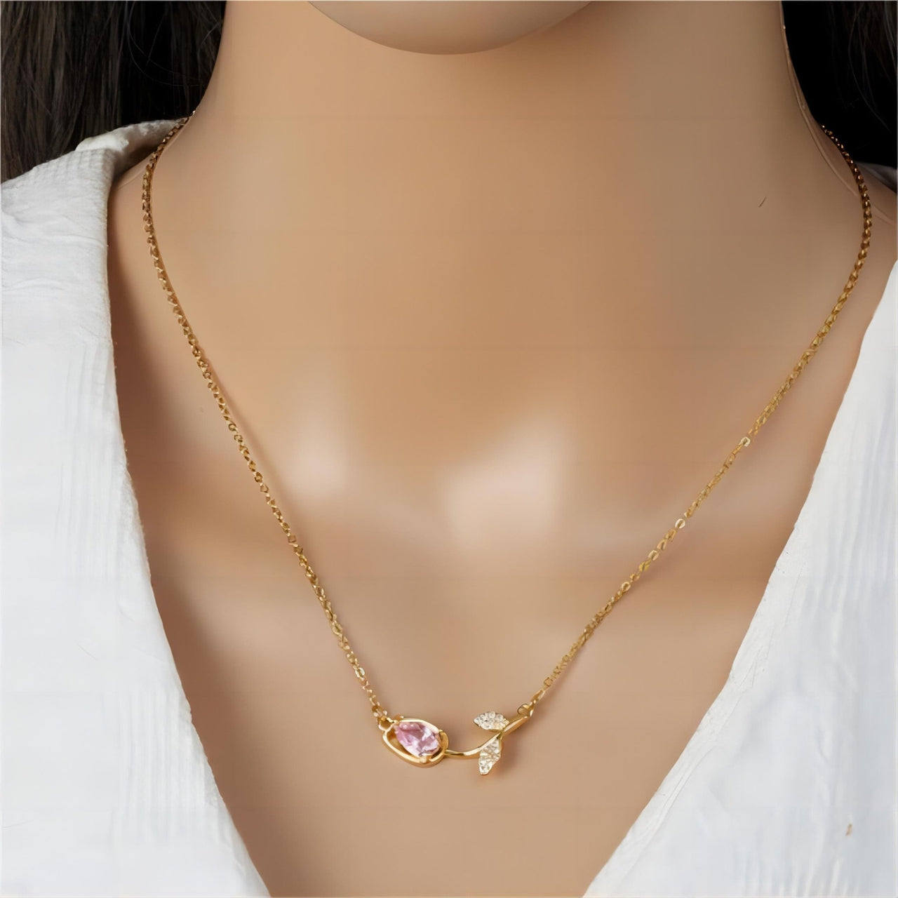 Dainty Pink Crystal Tulip Chain Necklace - ArtGalleryZen