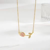 Thumbnail for Dainty Pink Crystal Tulip Chain Necklace - ArtGalleryZen