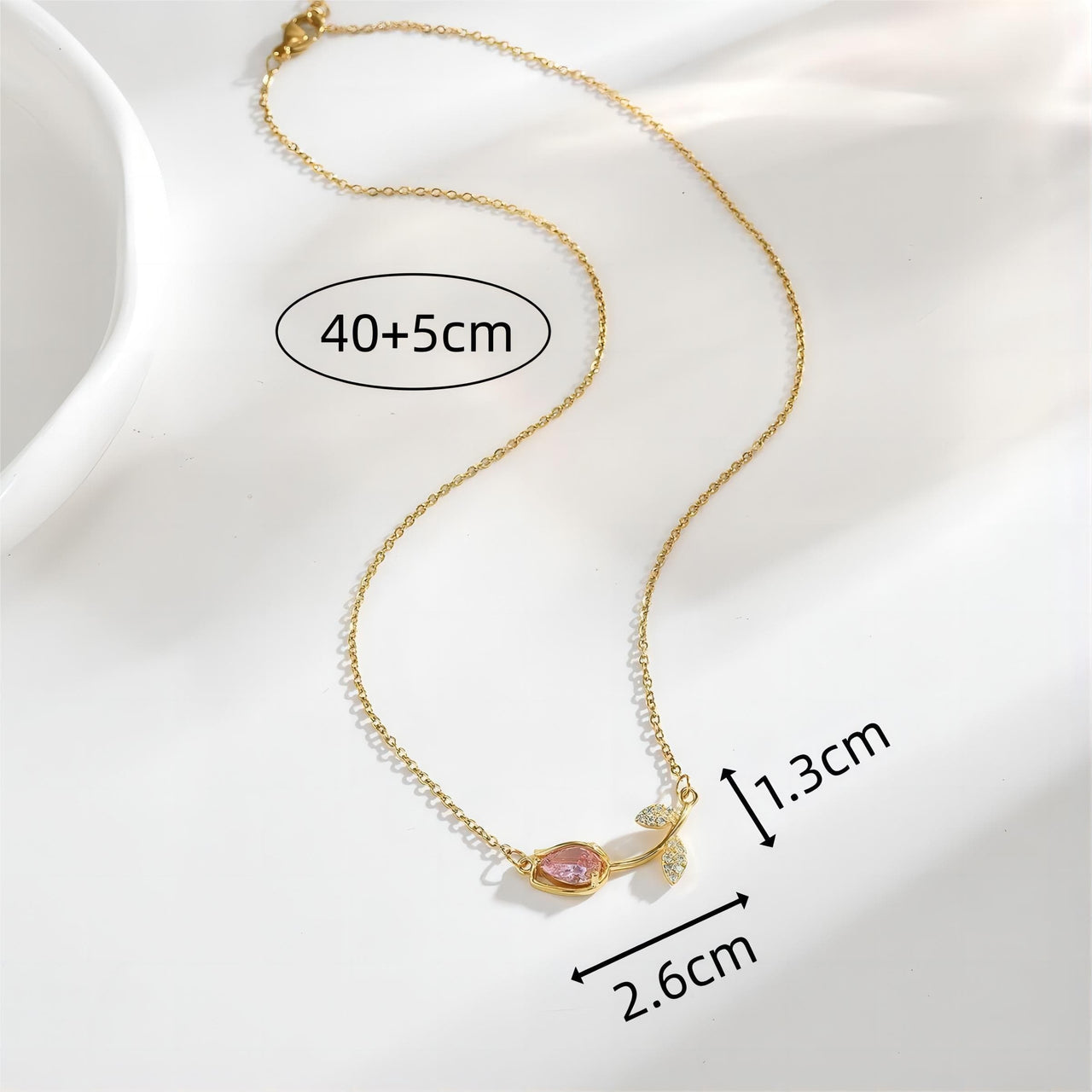 Dainty Pink Crystal Tulip Chain Necklace - ArtGalleryZen