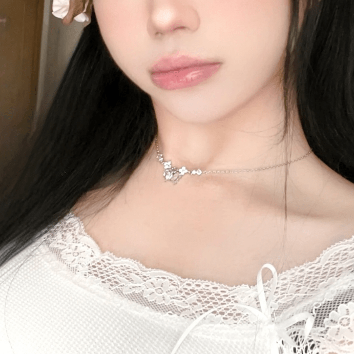 Dainty Pink CZ Inlaid Butterfly Pendant Cable Chain Necklace - ArtGalleryZen