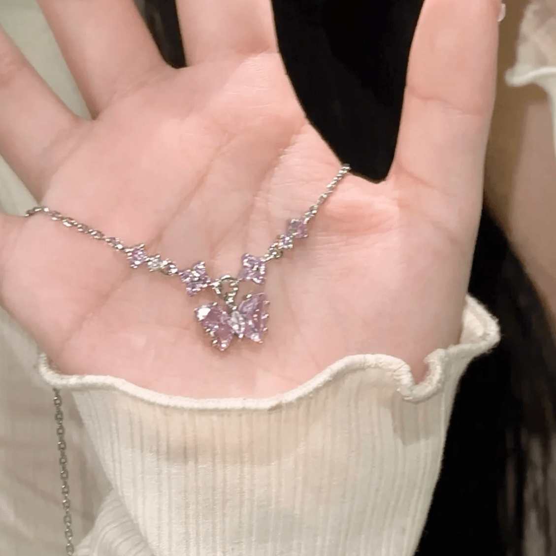 Dainty Pink CZ Inlaid Butterfly Pendant Cable Chain Necklace - ArtGalleryZen