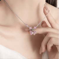 Thumbnail for Dainty Pink CZ Inlaid Butterfly Pendant Cable Chain Necklace - ArtGalleryZen