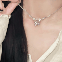 Thumbnail for Dainty Pink CZ Inlaid Butterfly Pendant Cable Chain Necklace - ArtGalleryZen