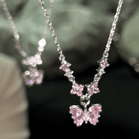 Thumbnail for Dainty Pink CZ Inlaid Butterfly Pendant Cable Chain Necklace