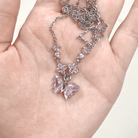 Thumbnail for Dainty Pink CZ Inlaid Butterfly Pendant Cable Chain Necklace