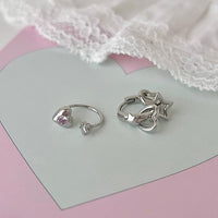 Thumbnail for Dainty Pink CZ Inlaid Heart Star Hoop Dangle Earrings Set - ArtGalleryZen