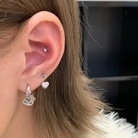 Thumbnail for Dainty Pink CZ Inlaid Heart Star Hoop Dangle Earrings Set - ArtGalleryZen