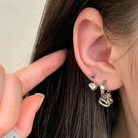 Thumbnail for Dainty Pink CZ Inlaid Heart Star Hoop Dangle Earrings Set - ArtGalleryZen