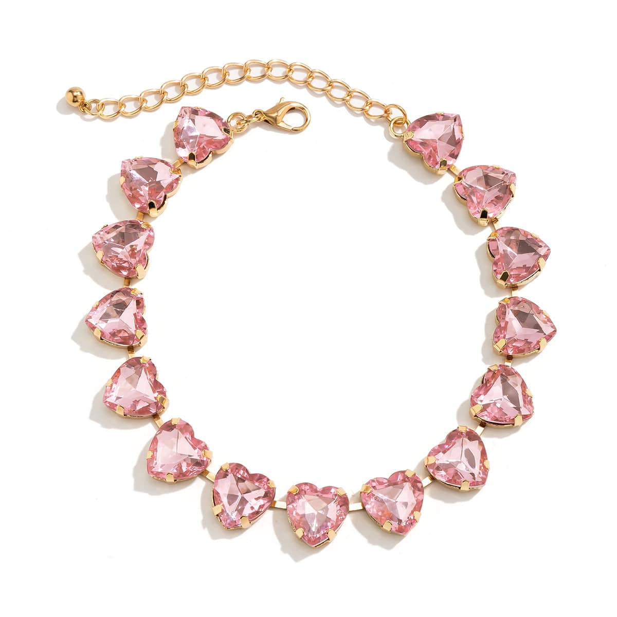 Dainty Pink Heart CZ Inlaid Choker Necklace - ArtGalleryZen