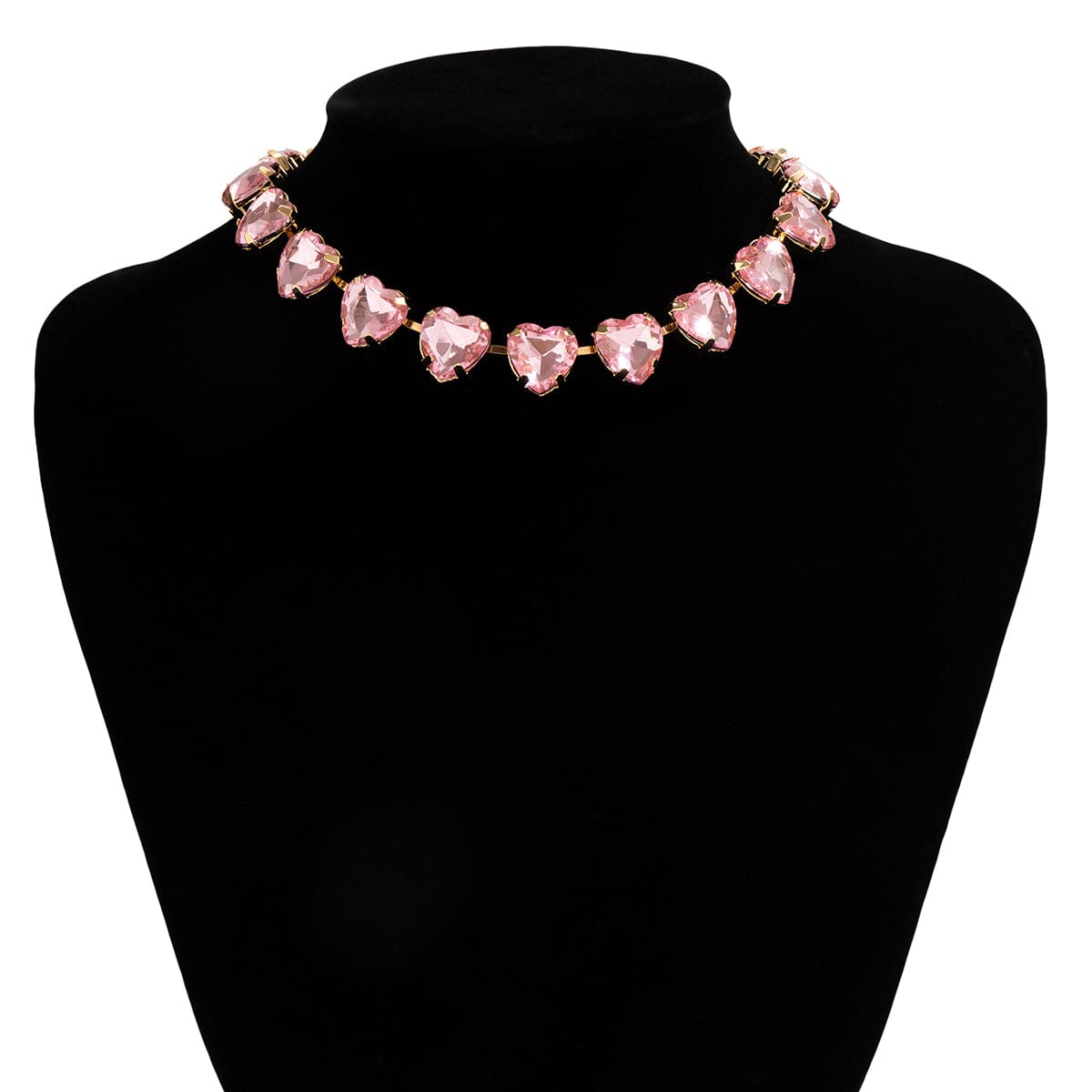 Dainty Pink Heart CZ Inlaid Choker Necklace - ArtGalleryZen