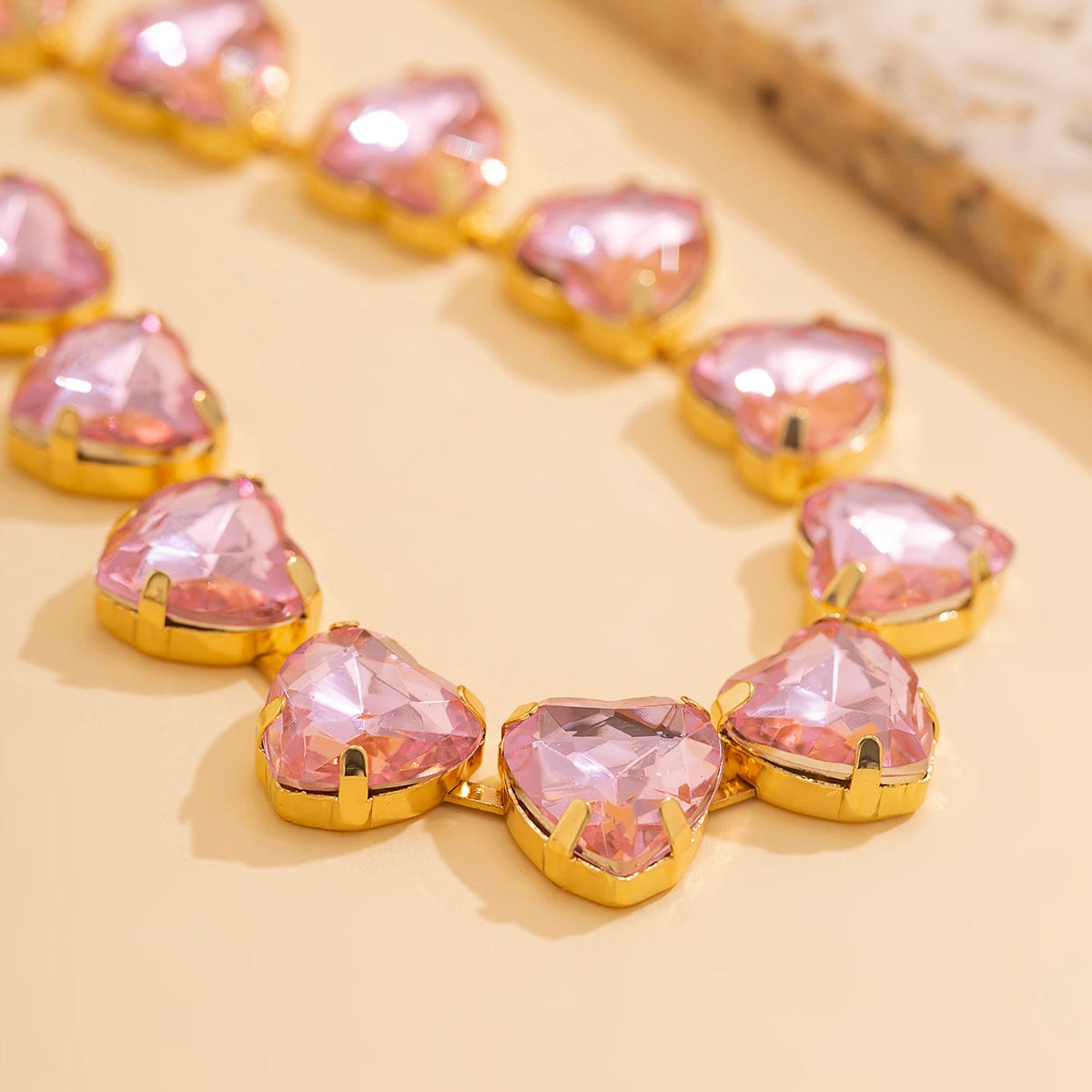 Dainty Pink Heart CZ Inlaid Choker Necklace - ArtGalleryZen