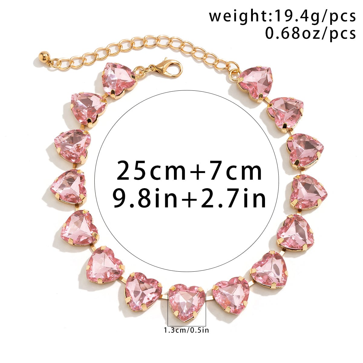 Dainty Pink Heart CZ Inlaid Choker Necklace - ArtGalleryZen