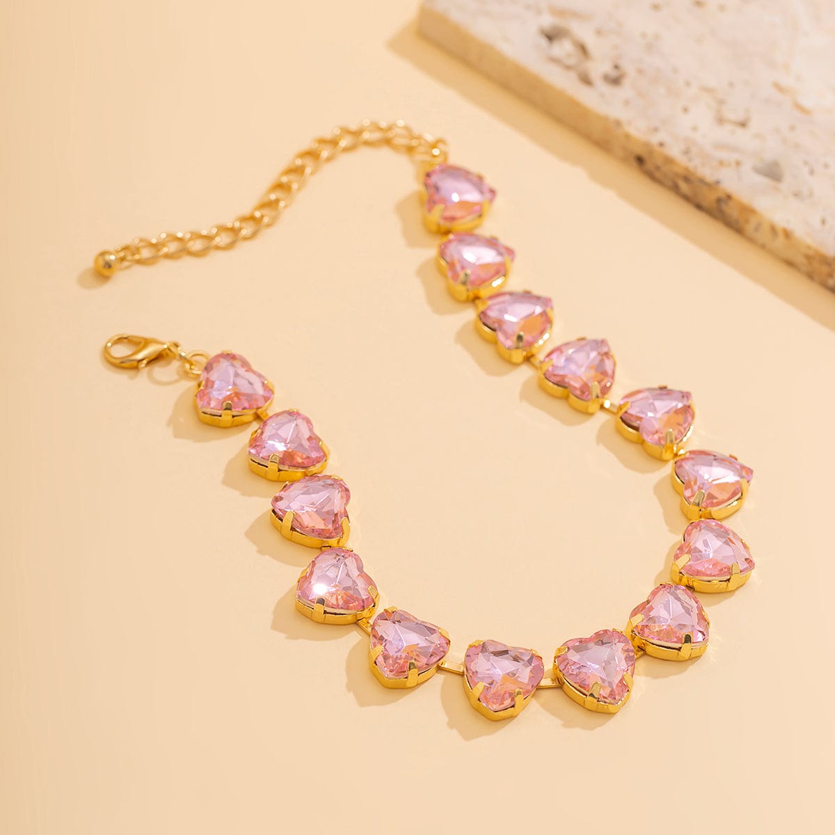 Dainty Pink Heart CZ Inlaid Choker Necklace - ArtGalleryZen