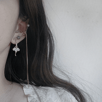 Thumbnail for Dainty Rhinestone Inlaid Ballet Dancer Dangle Long Chain Ear Clip Earring - ArtGalleryZen