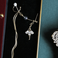 Thumbnail for Dainty Rhinestone Inlaid Ballet Dancer Dangle Long Chain Ear Clip Earring - ArtGalleryZen