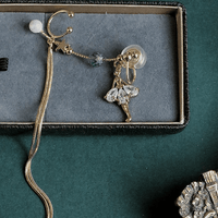 Thumbnail for Dainty Rhinestone Inlaid Ballet Dancer Dangle Long Chain Ear Clip Earring - ArtGalleryZen