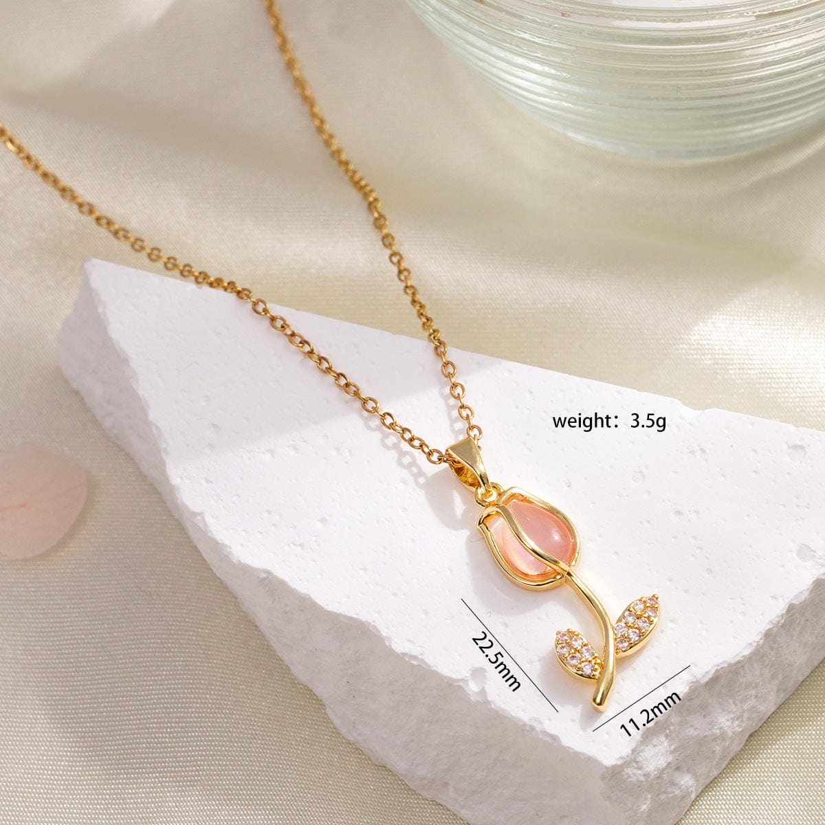 Dainty Rhinestone Inlaid Crystal Tulip Pendant Necklace - ArtGalleryZen