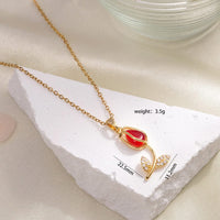 Thumbnail for Dainty Rhinestone Inlaid Crystal Tulip Pendant Necklace