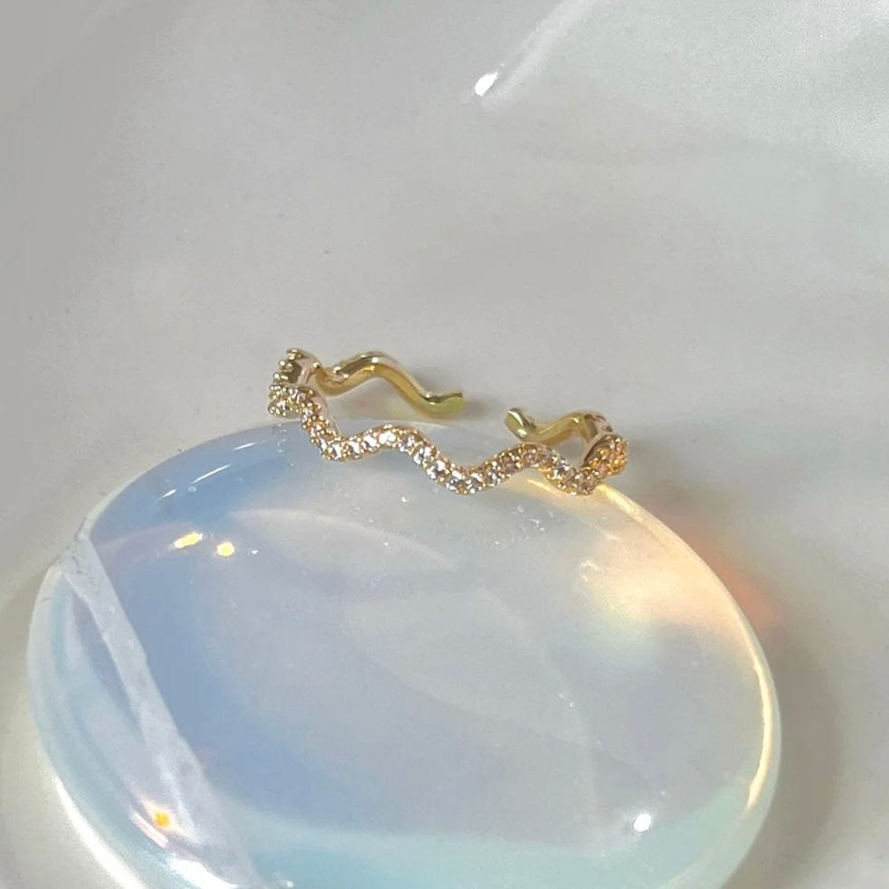 Dainty Rhinestone Inlaid Curved Open Ring - ArtGalleryZen