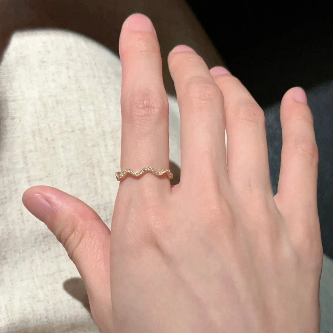 Dainty Rhinestone Inlaid Curved Open Ring - ArtGalleryZen