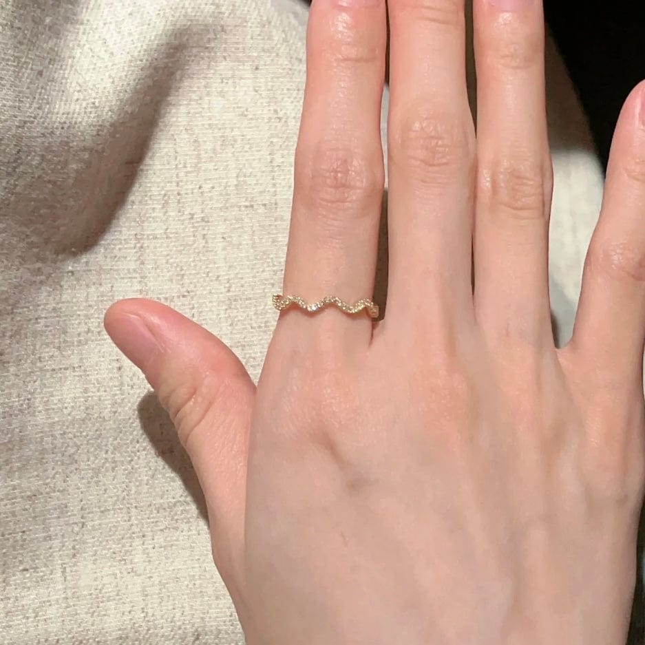 Dainty Rhinestone Inlaid Curved Open Ring - ArtGalleryZen