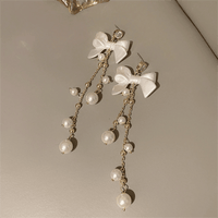 Thumbnail for Dainty Rhinestone Inlaid Dangling Bowknot Pearl Earrings - ArtGalleryZen