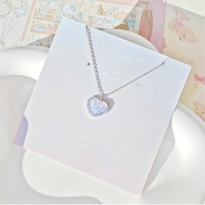 Dainty S925 Silver Gradient Water Ripple Moon Heart Star Necklace - ArtGalleryZen