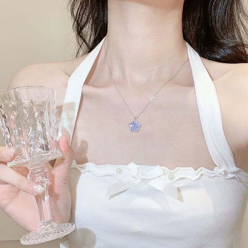 Dainty S925 Silver Gradient Water Ripple Moon Heart Star Necklace - ArtGalleryZen