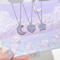 Thumbnail for Dainty S925 Silver Gradient Water Ripple Moon Heart Star Necklace - ArtGalleryZen