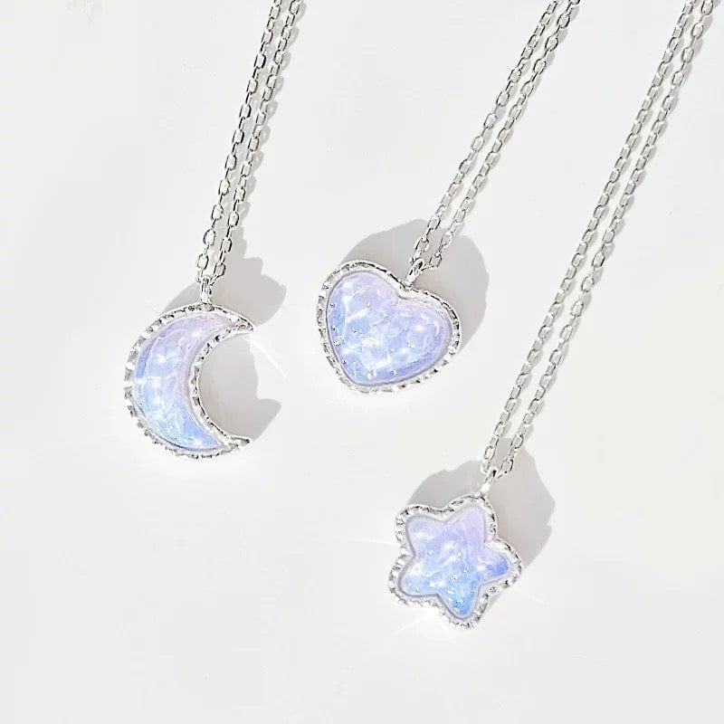 Dainty S925 Silver Gradient Water Ripple Moon Heart Star Necklace - ArtGalleryZen