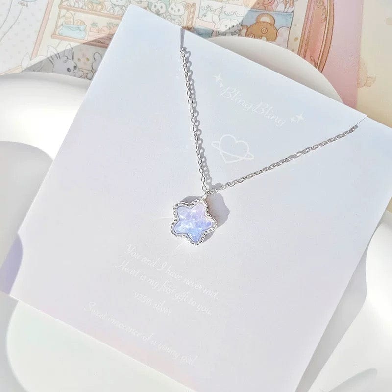 Dainty S925 Silver Gradient Water Ripple Moon Heart Star Necklace