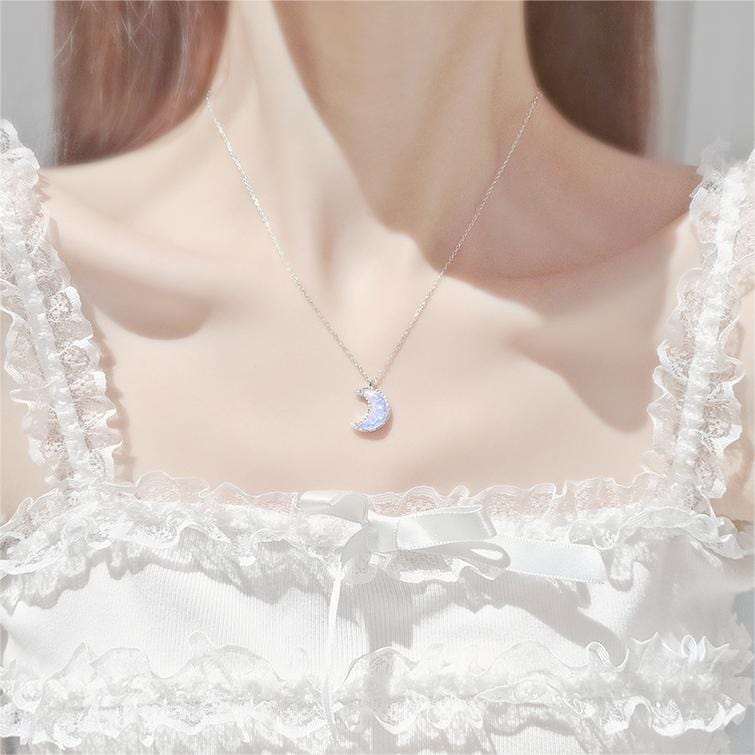 Dainty S925 Silver Gradient Water Ripple Moon Heart Star Necklace