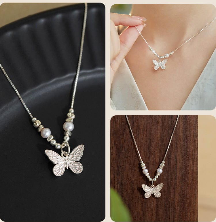 Dainty Silver Butterfly Necklace - ArtGalleryZen