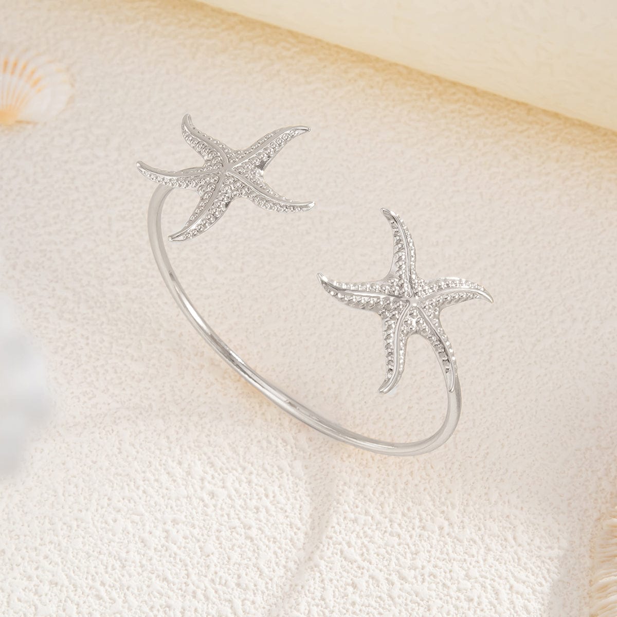 Dainty Starfish Open Bangle Bracelet - ArtGalleryZen