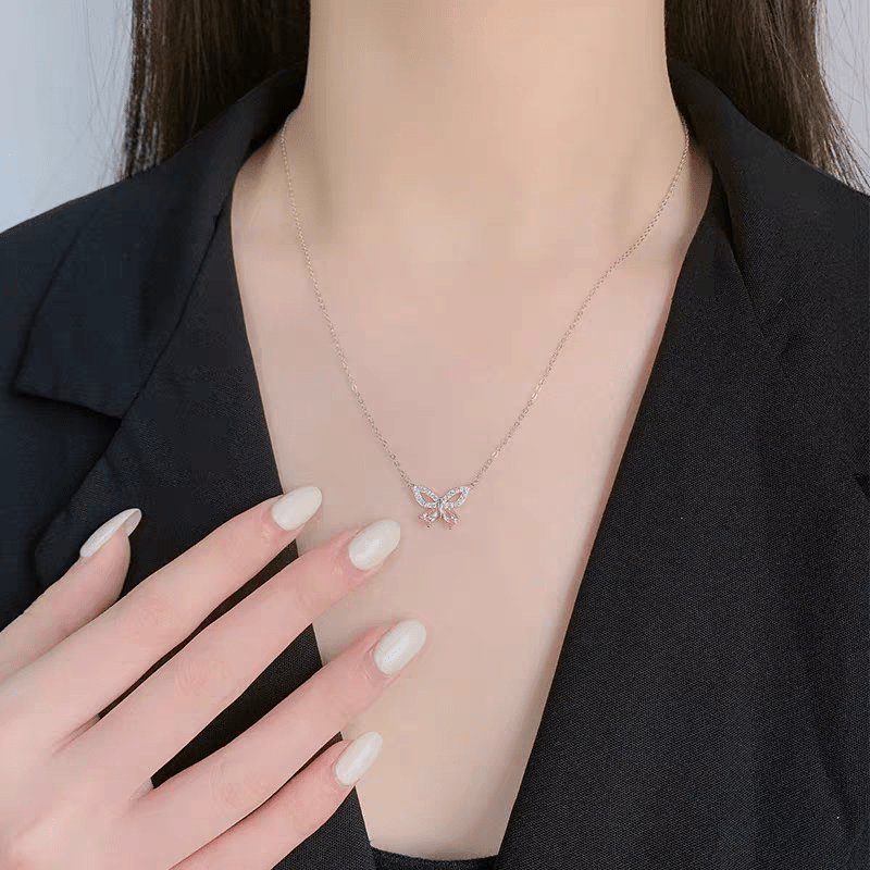 Dainty Sterling Silver Zirconia Butterfly Necklace - ArtGalleryZen