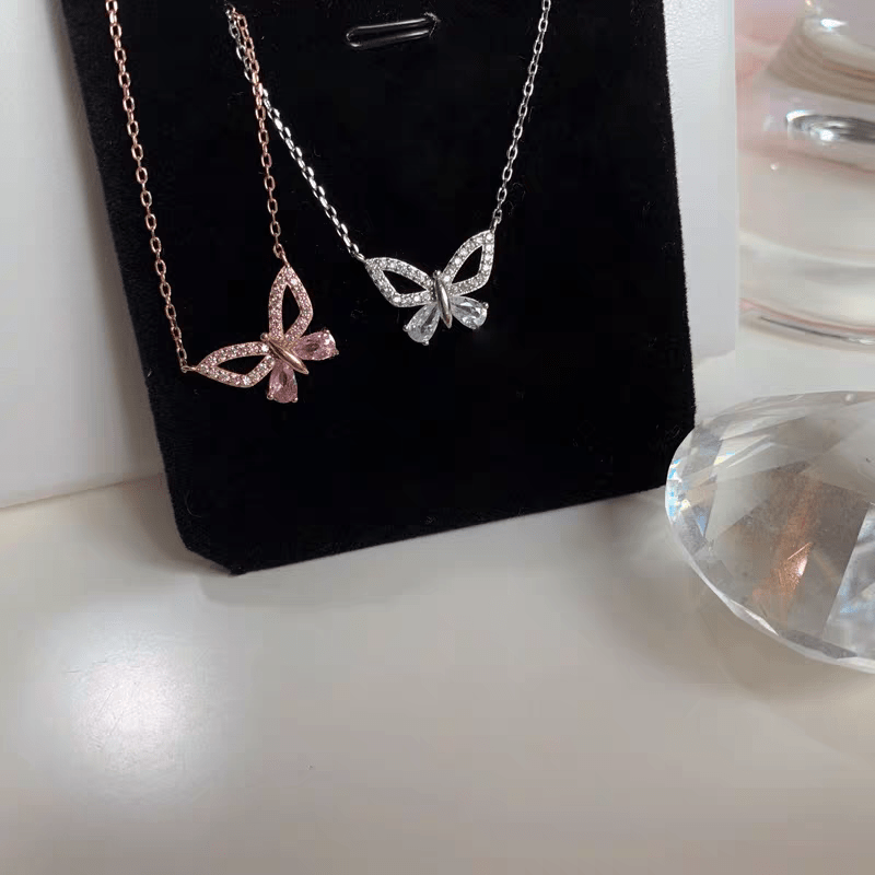 Dainty Sterling Silver Zirconia Butterfly Necklace - ArtGalleryZen