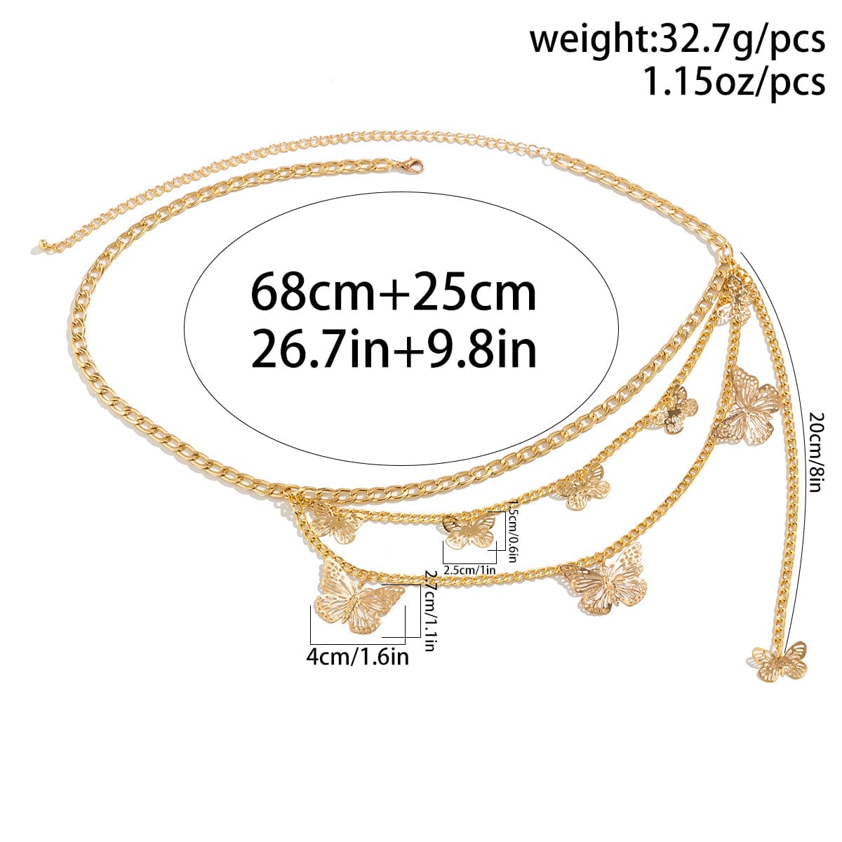 Dainty Trendy Layered Butterfly Curb Belly Chain