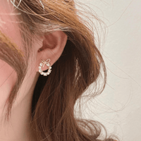 Thumbnail for Delicate CZ Pearl Inlaid Hoop Bowknot Stud Earrings - ArtGalleryZen