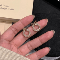 Thumbnail for Delicate CZ Pearl Inlaid Hoop Bowknot Stud Earrings - ArtGalleryZen