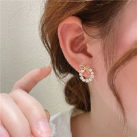 Thumbnail for Delicate CZ Pearl Inlaid Hoop Bowknot Stud Earrings - ArtGalleryZen