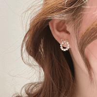 Thumbnail for Delicate CZ Pearl Inlaid Hoop Bowknot Stud Earrings - ArtGalleryZen